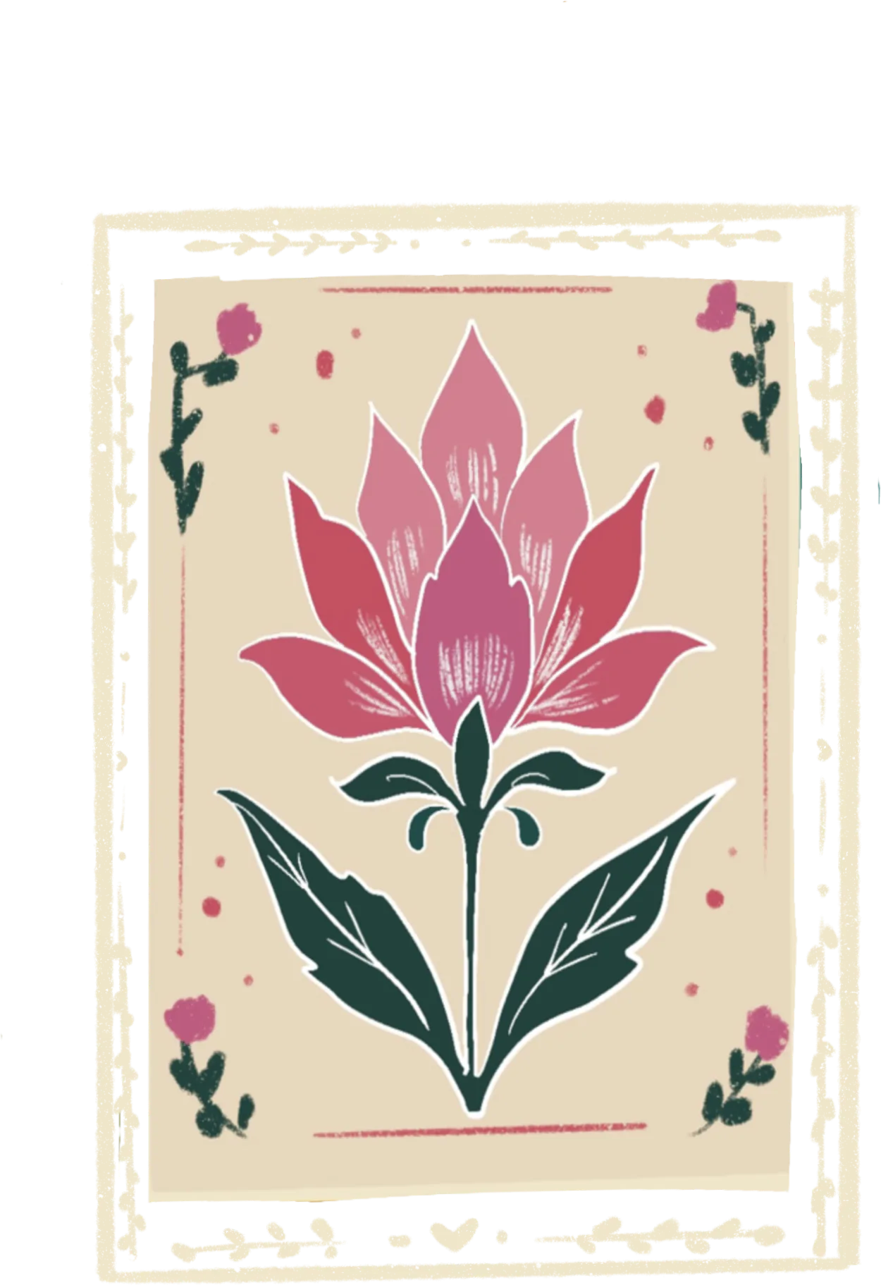 Painted pink lotus in a folk-art frame